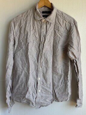 Banana Republic Linen Cotton Untucked Slim Fit Stripe Shirt Small